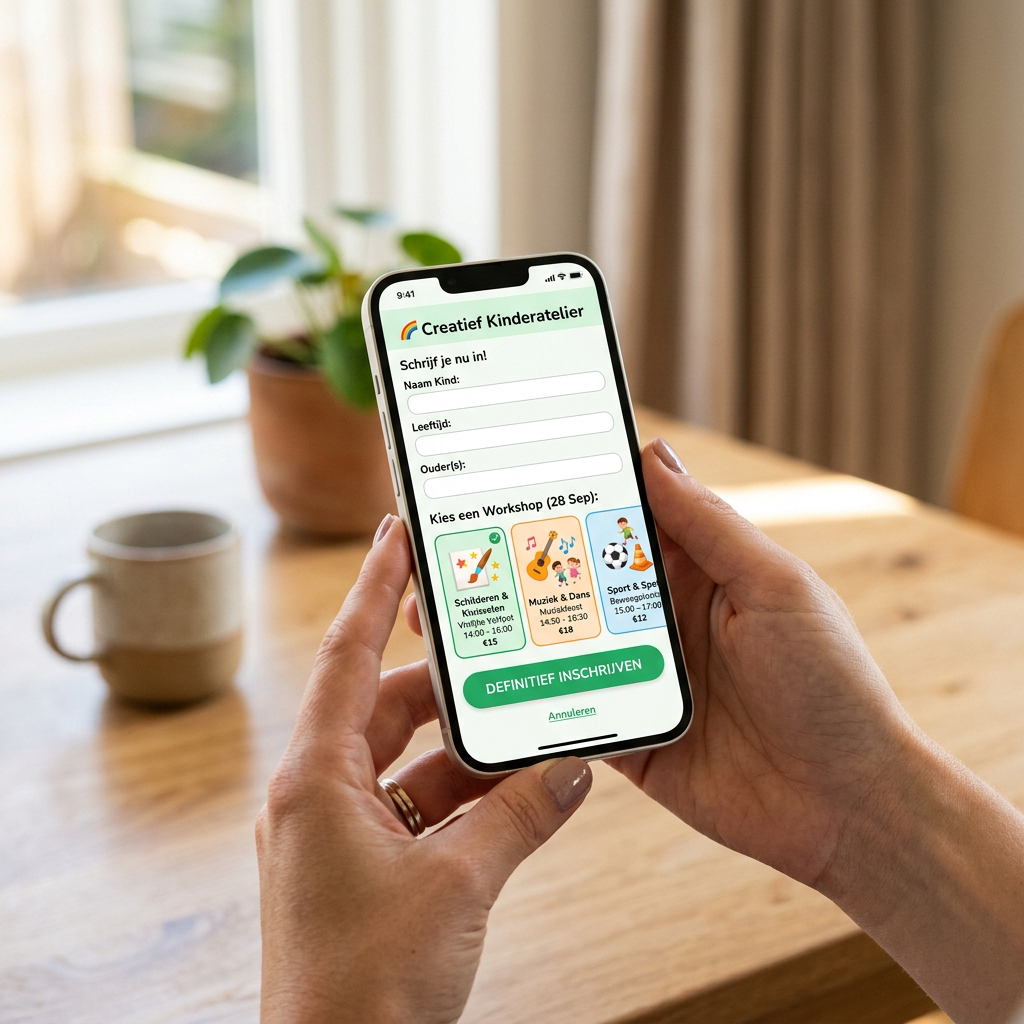 Smartphone met inschrijfformulier voor een workshop