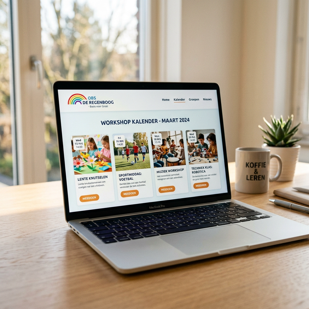 Laptop met schoolspecifieke subsite en workshopaanbod