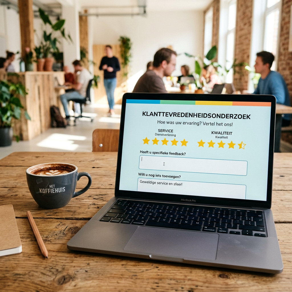 Laptop met feedbackformulier en sterrenbeoordeling