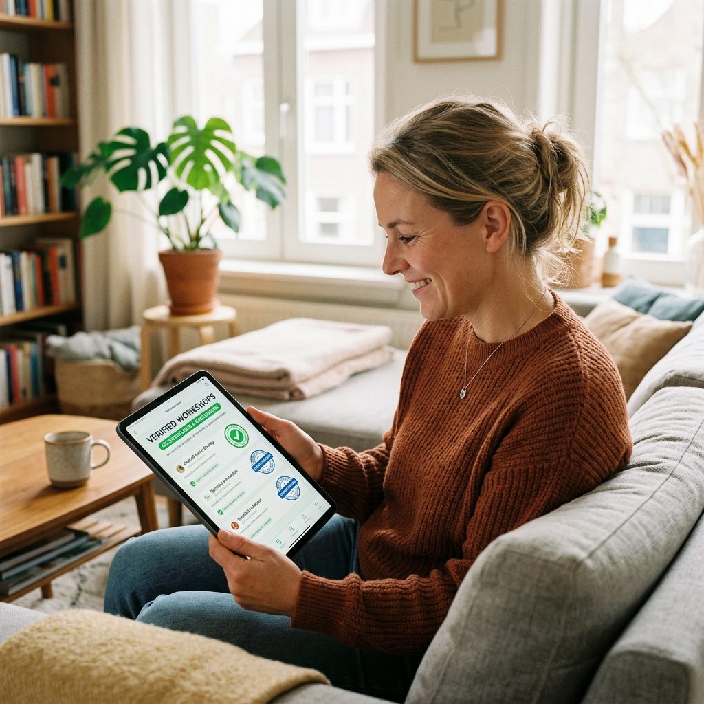 Ouder ziet goedgekeurde veiligheidscertificaten op tablet
